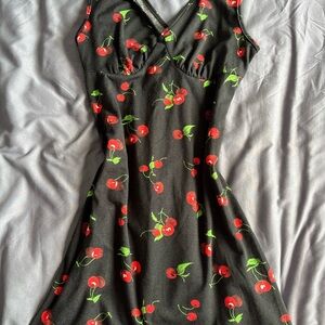 Cherry Print Black Dress